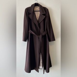 Chocolate Brown Wool & Cashmere Vintage Long Belted Wrap Coat Sz 16 Fall Casual